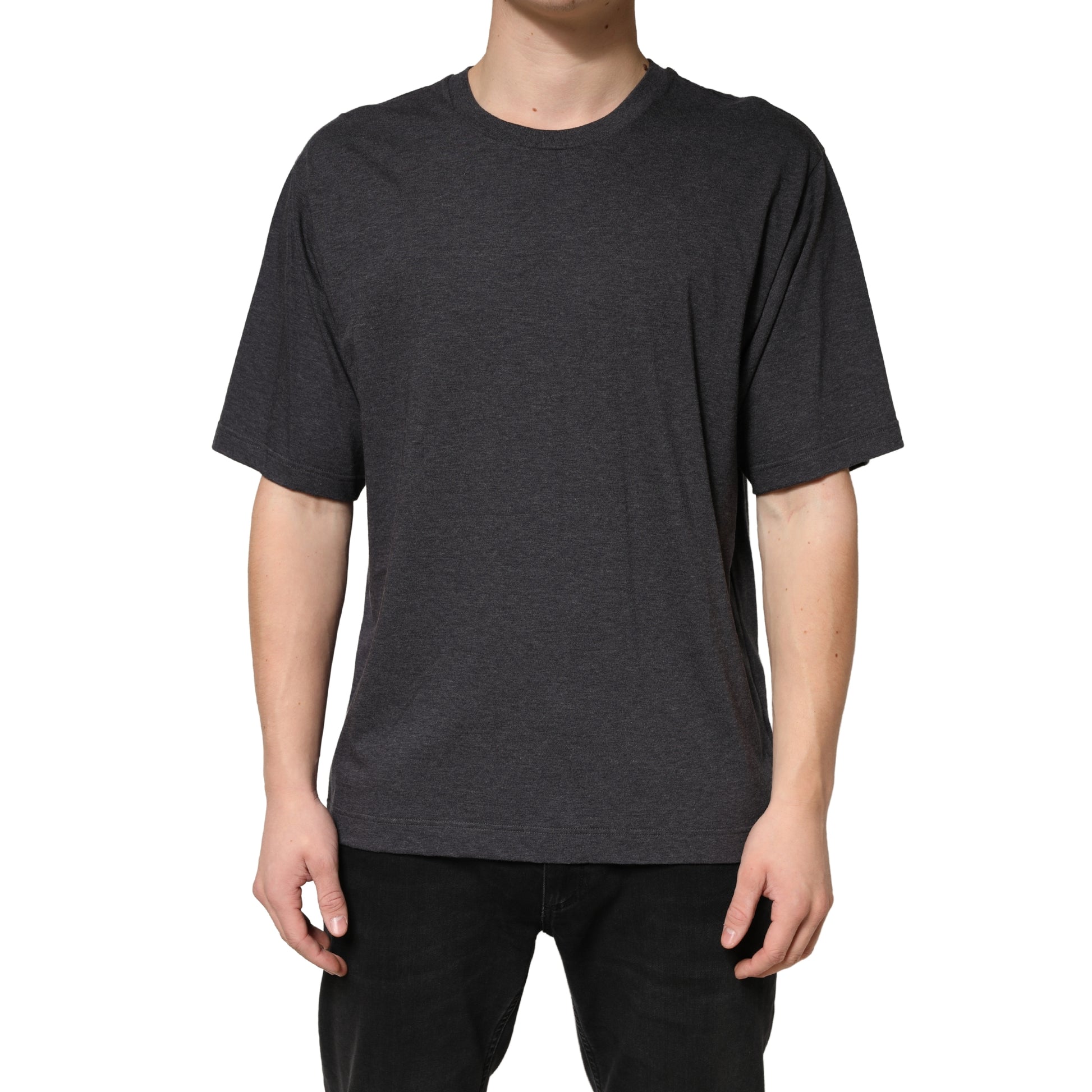 Dolce & Gabbana Dark Grey Cotton Crewneck Short Sleeve