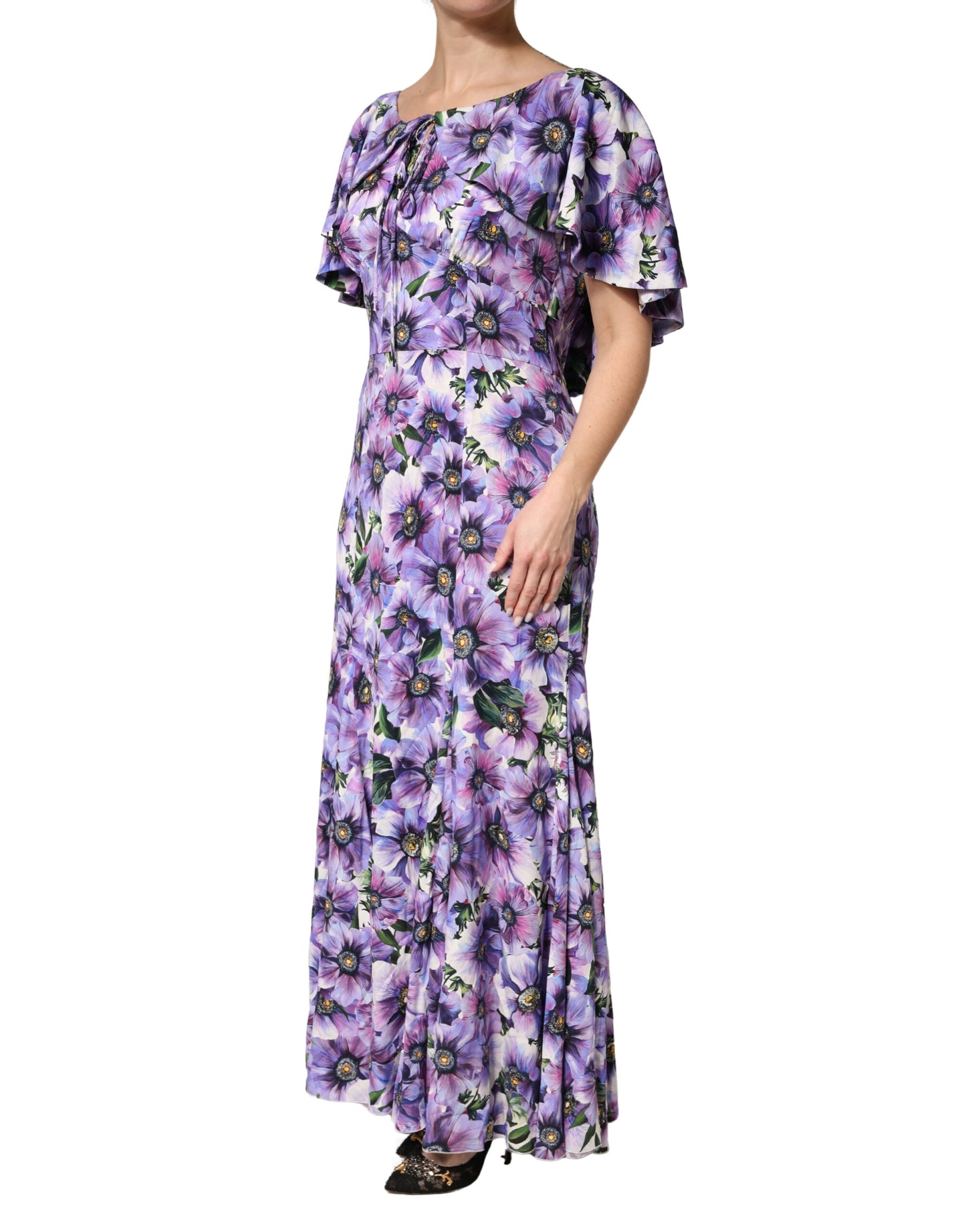 Dolce & Gabbana Purple Floral Silk Stretch Elegant Gown  Dress