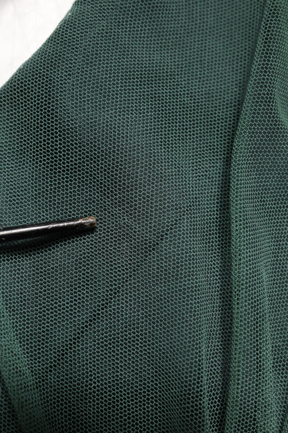 Dolce & Gabbana Green Ruched Mesh Sheer Sleeves Midi Dress