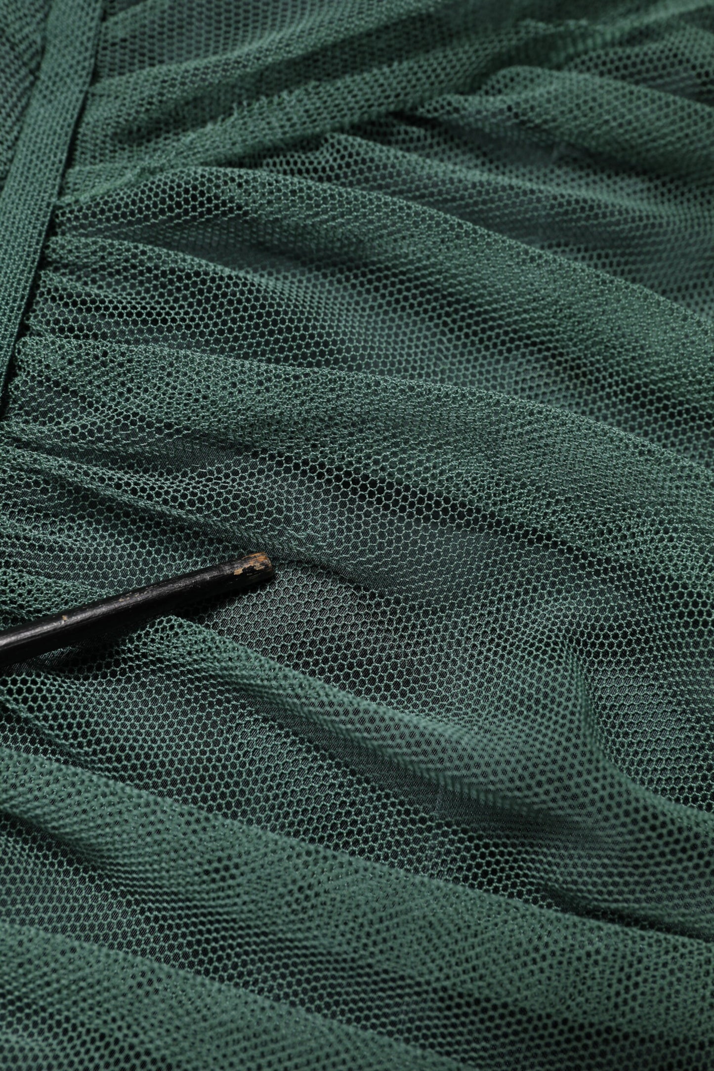 Dolce & Gabbana Green Ruched Mesh Sheer Sleeves Midi Dress