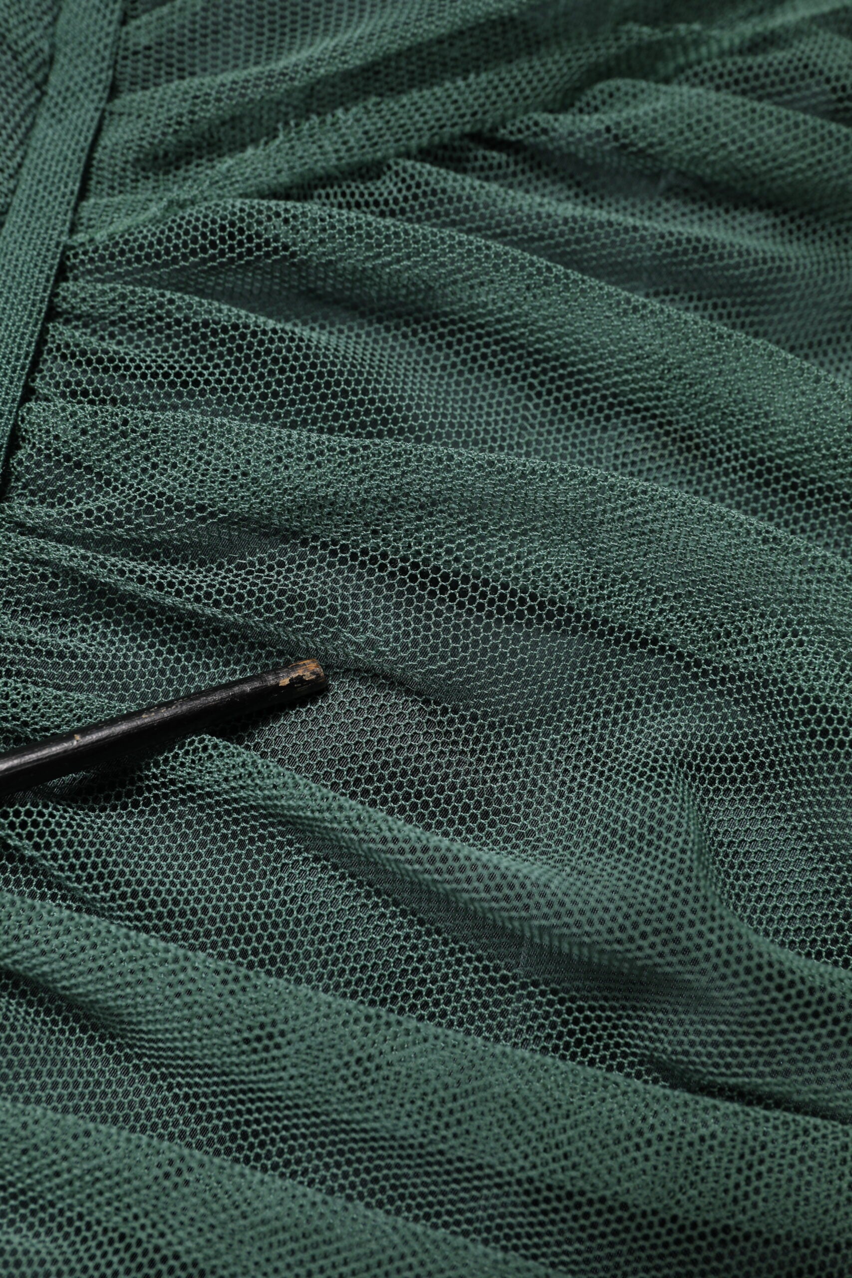 Dolce & Gabbana Green Ruched Mesh Sheer Sleeves Midi Dress