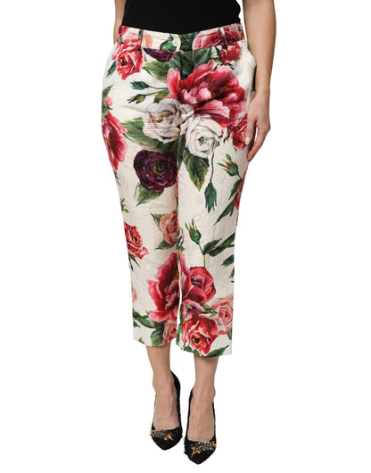 Dolce & Gabbana Multicolor Rose Floral Cropped Trousers Pants
