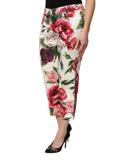 Dolce & Gabbana Multicolor Rose Floral Cropped Trousers Pants