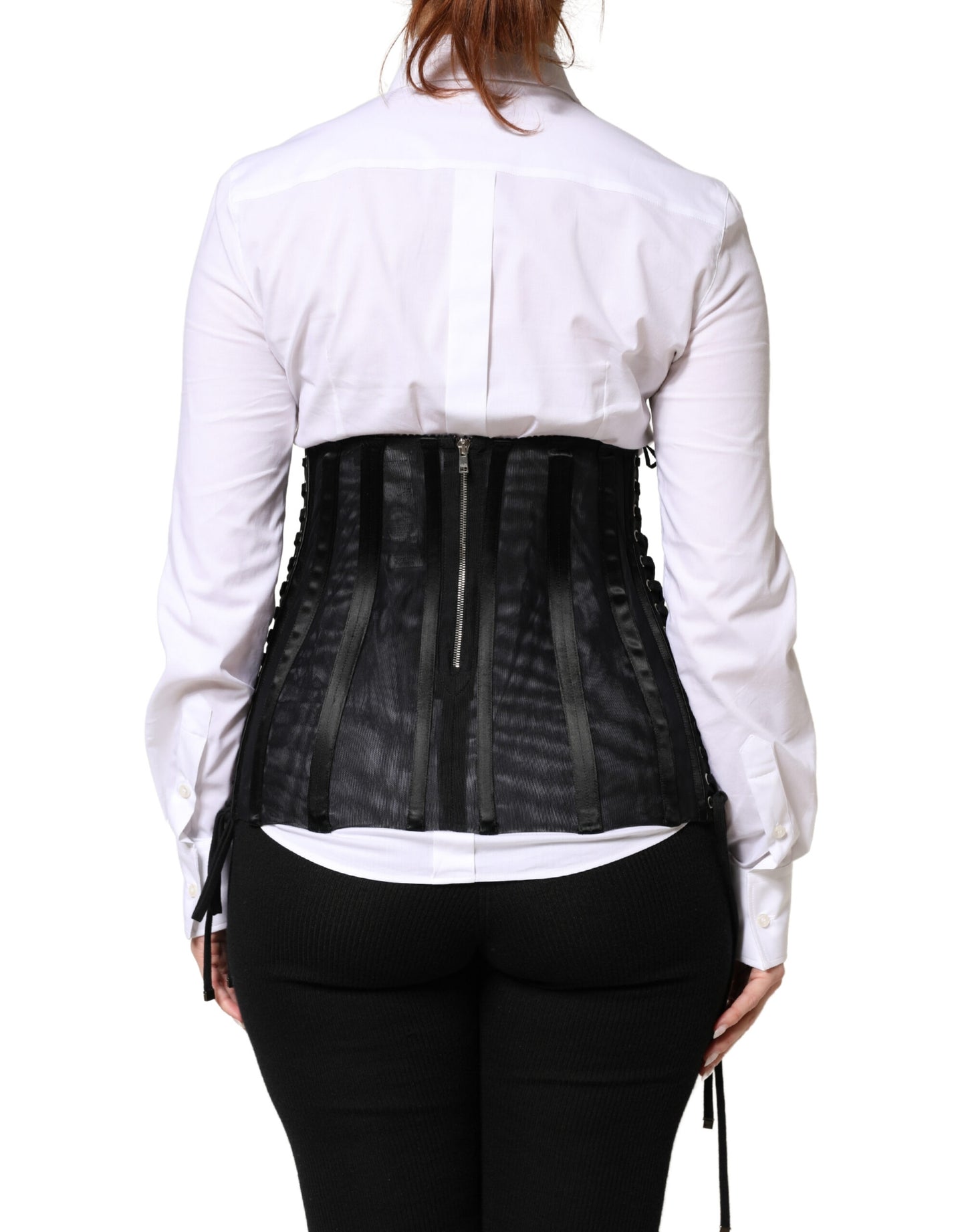 Dolce & Gabbana Black Lace-Up Waist Cincher Bustier Corset Top
