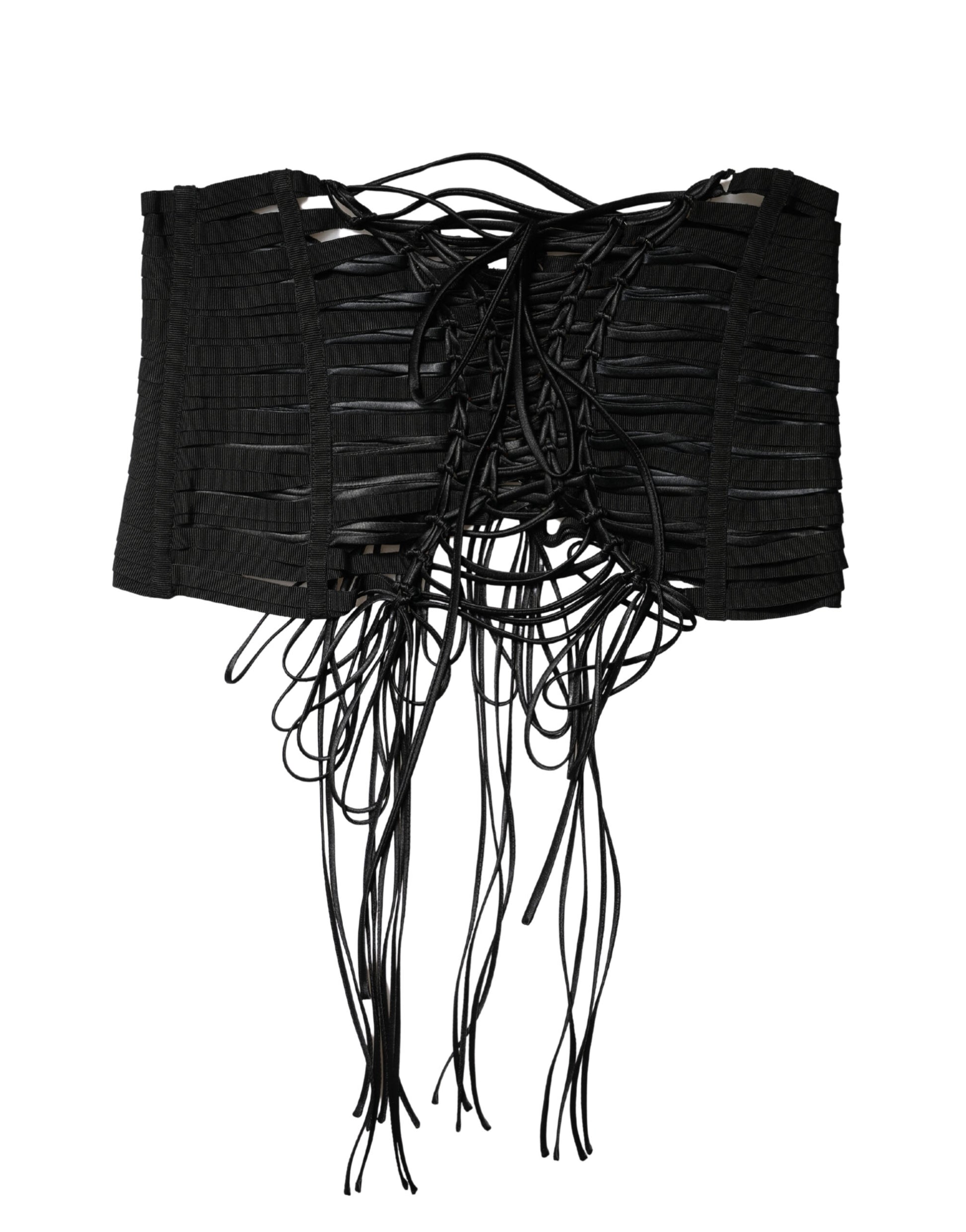 Dolce & Gabbana Black Polyester LaceUp Waist Cincher Corset Top