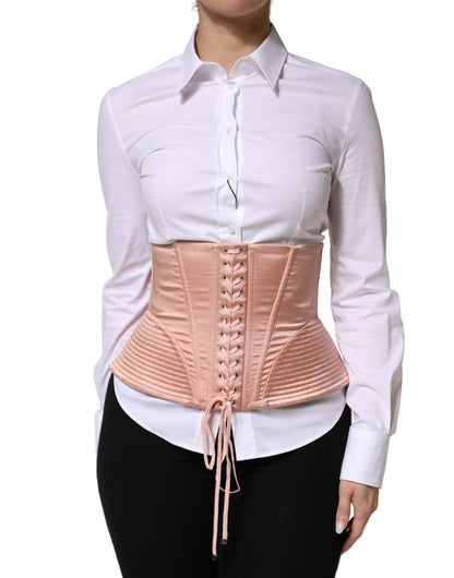 Dolce & Gabbana Pale Pink Silk LaceUp Waist Cincher Corset Top