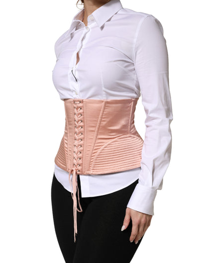 Dolce & Gabbana Pale Pink Silk LaceUp Waist Cincher Corset Top