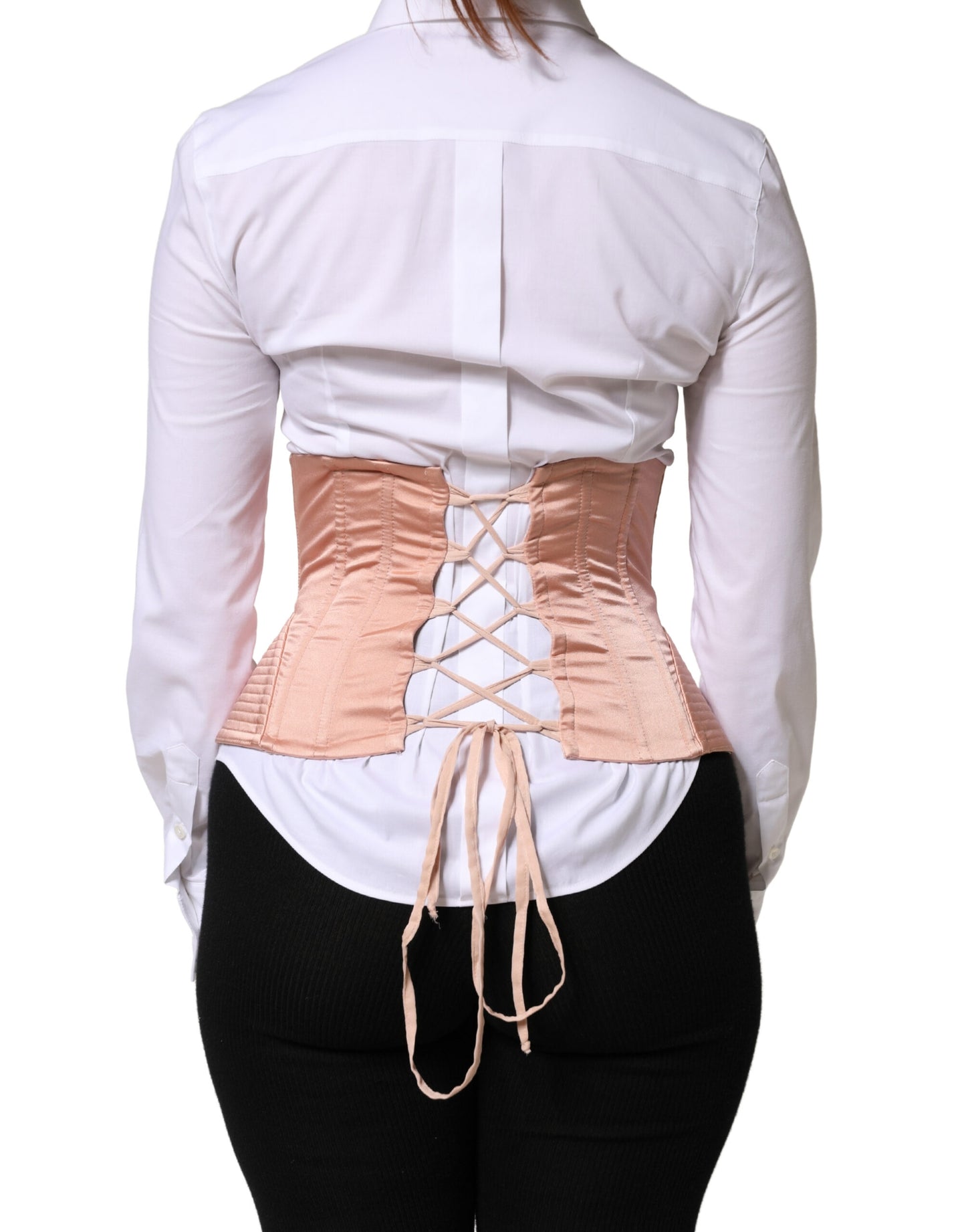 Dolce & Gabbana Pale Pink Silk LaceUp Waist Cincher Corset Top