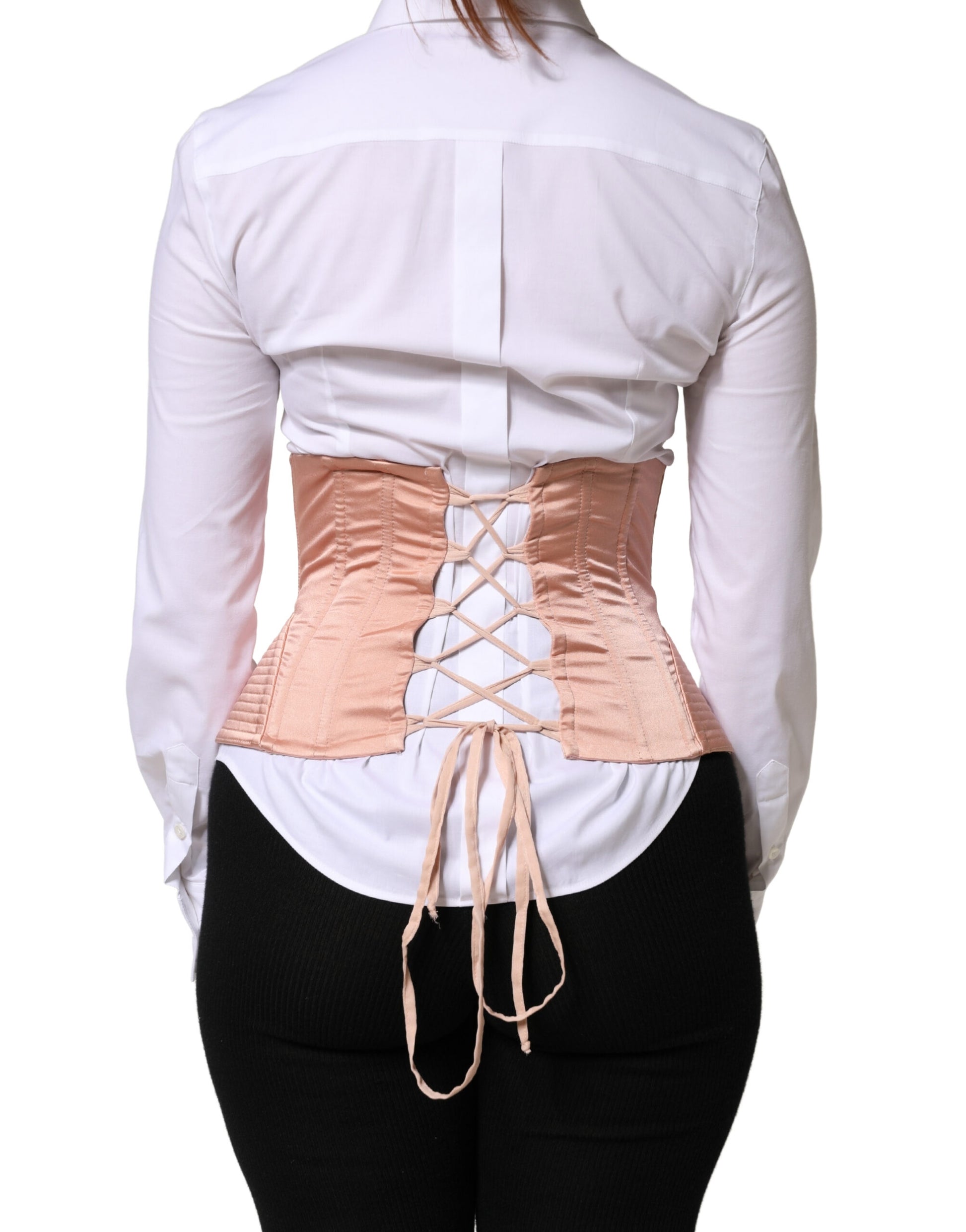 Dolce & Gabbana Pale Pink Silk LaceUp Waist Cincher Corset Top