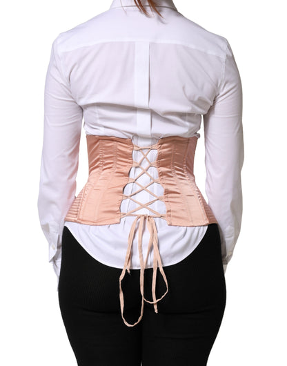 Dolce & Gabbana Pale Pink Silk LaceUp Waist Cincher Corset Top