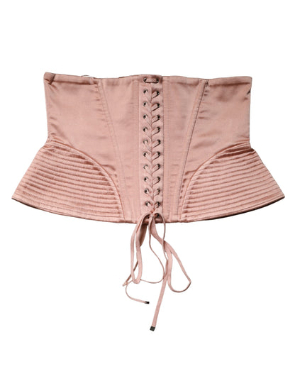 Dolce & Gabbana Pale Pink Silk LaceUp Waist Cincher Corset Top