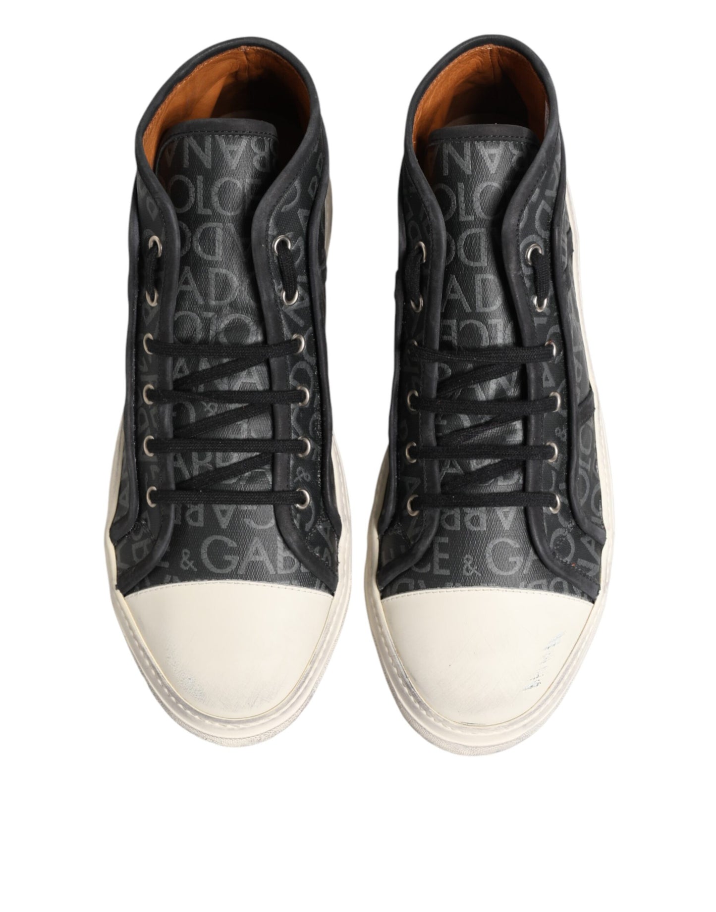 Dolce & Gabbana Black White Canvas Logo Mid Top Sneakers Shoes