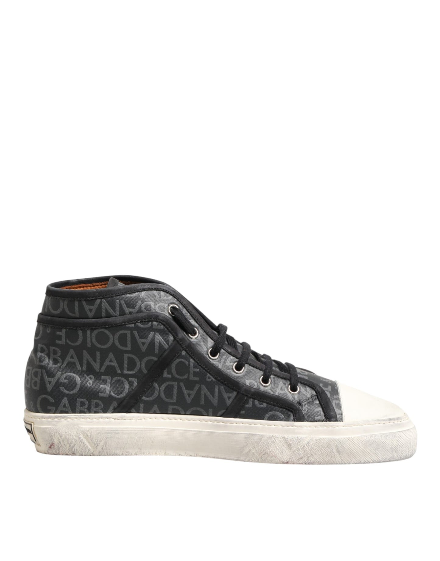 Dolce & Gabbana Black White Canvas Logo Mid Top Sneakers Shoes
