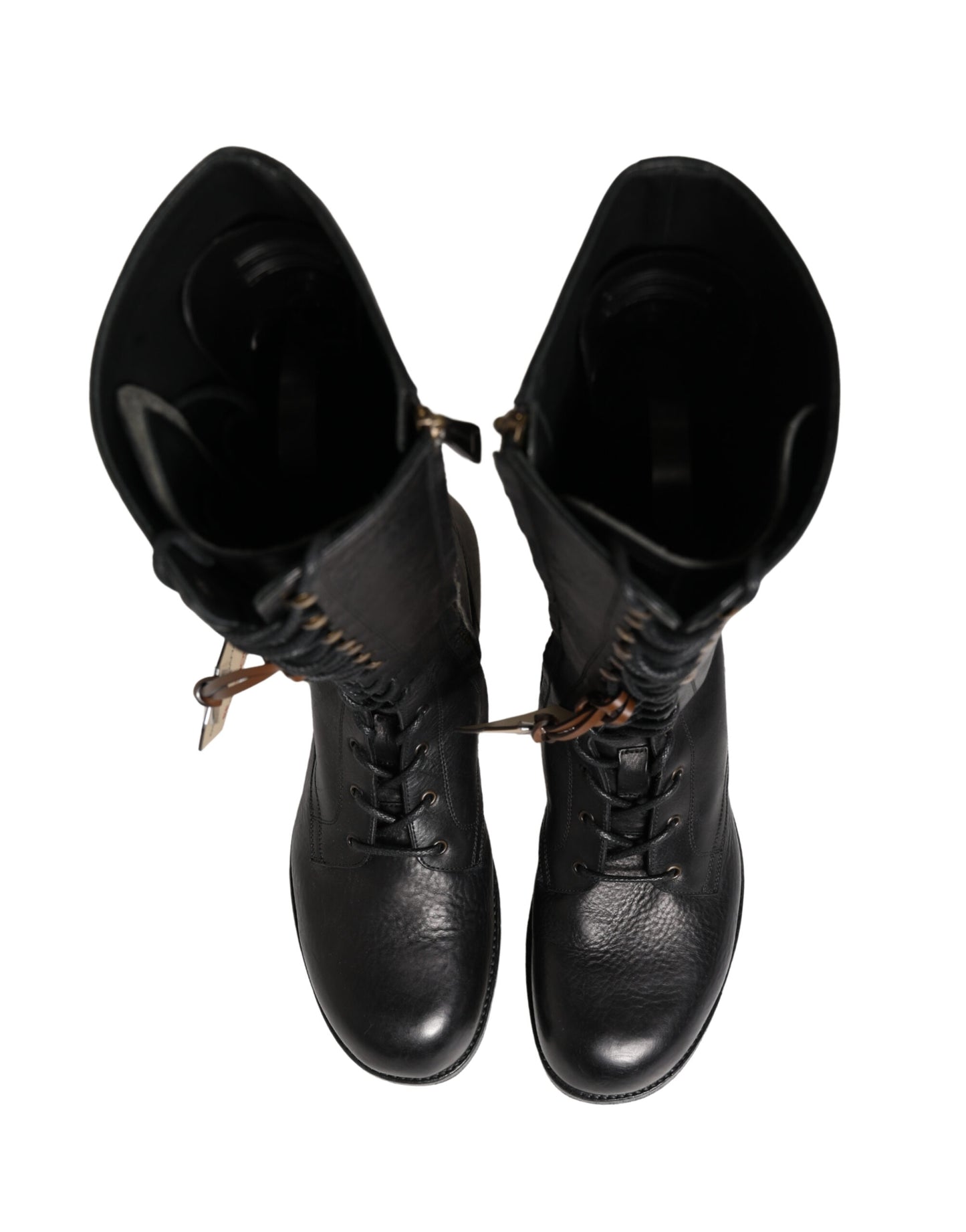 Dolce & Gabbana Re-Edition Black Leather Lace Up Boots Shoes