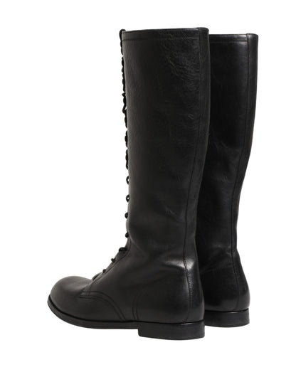 Dolce & Gabbana Re-Edition Black Leather Lace Up Boots Shoes