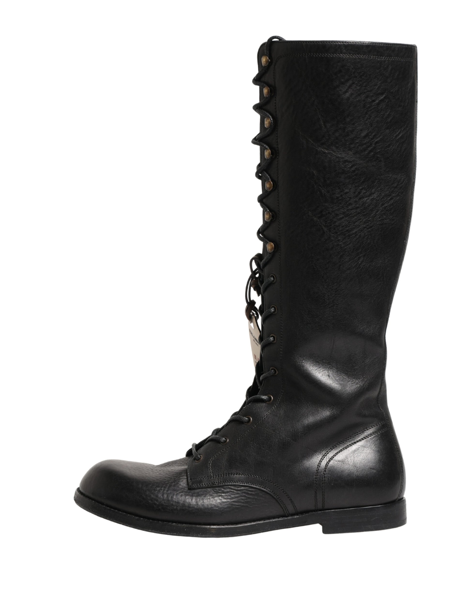 Dolce & Gabbana Re-Edition Black Leather Lace Up Boots Shoes
