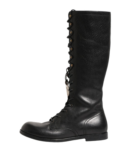 Dolce & Gabbana Re-Edition Black Leather Lace Up Boots Shoes
