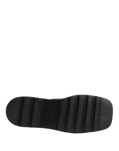 Dolce & Gabbana Black Leather Logo Plaque Ankle Boots Shoes