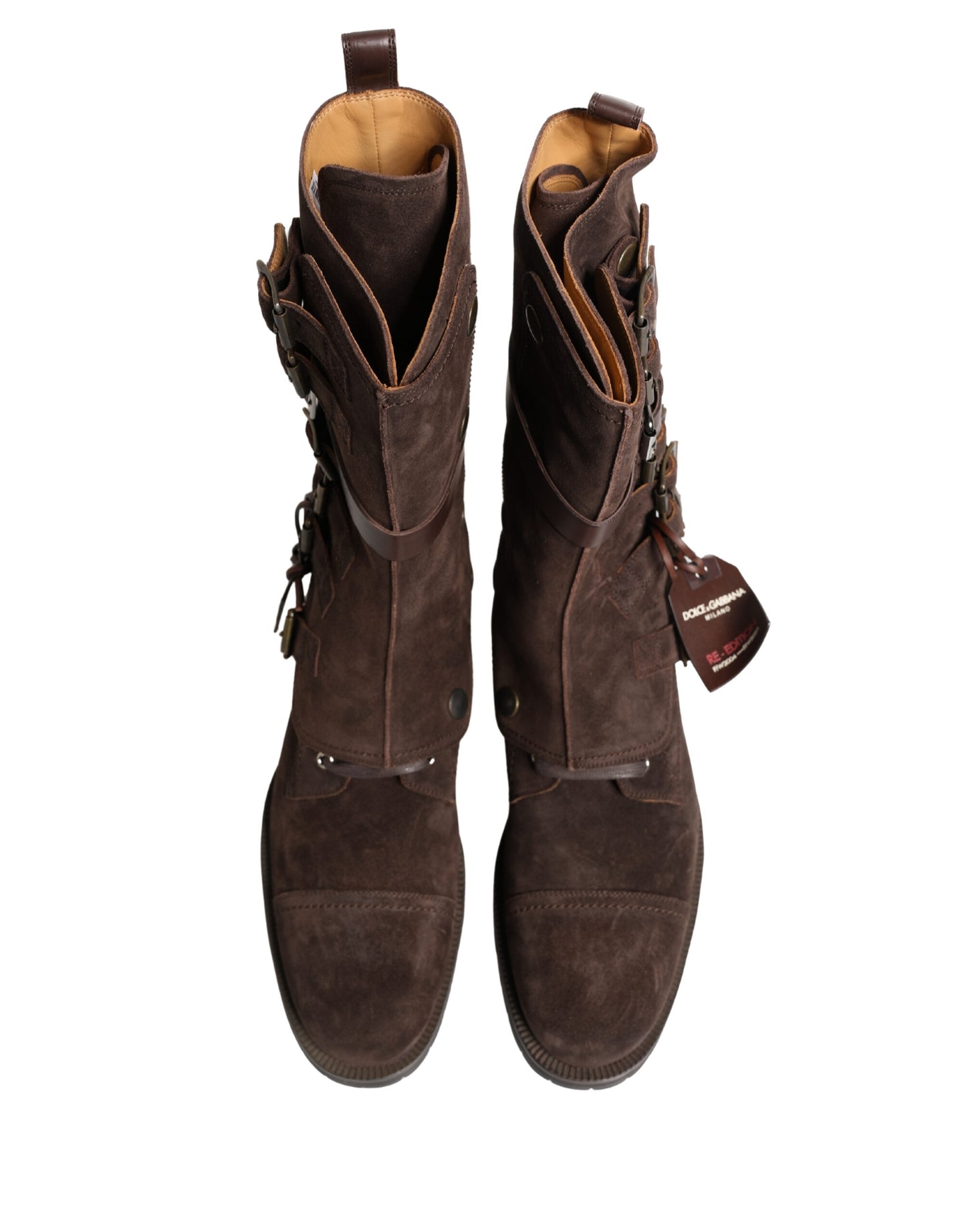 Dolce & Gabbana Brown Suede Leather Combat Ankle Boots  Shoes