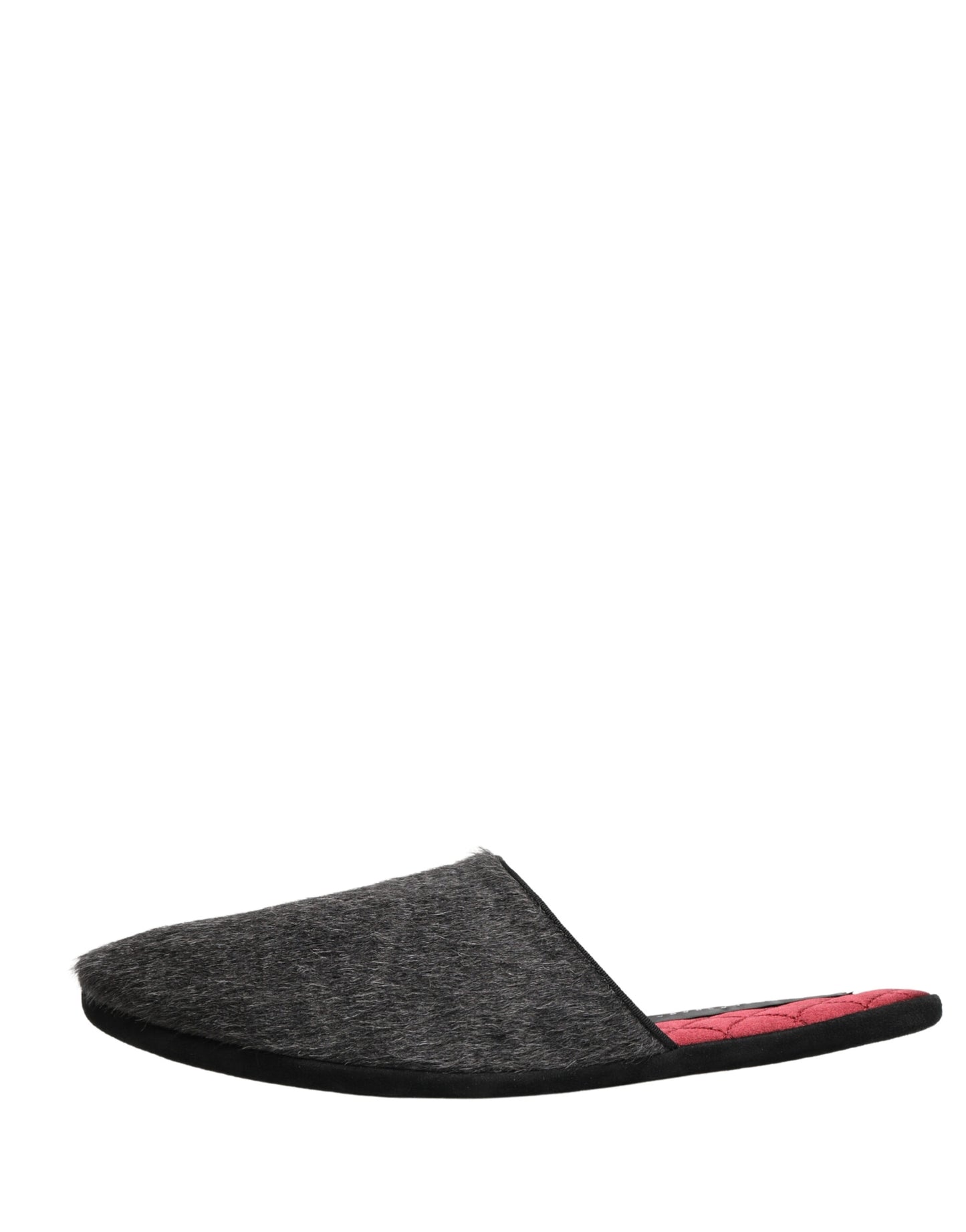 Dolce & Gabbana Dark Grey Charcoal Wool Red Slippers Shoes