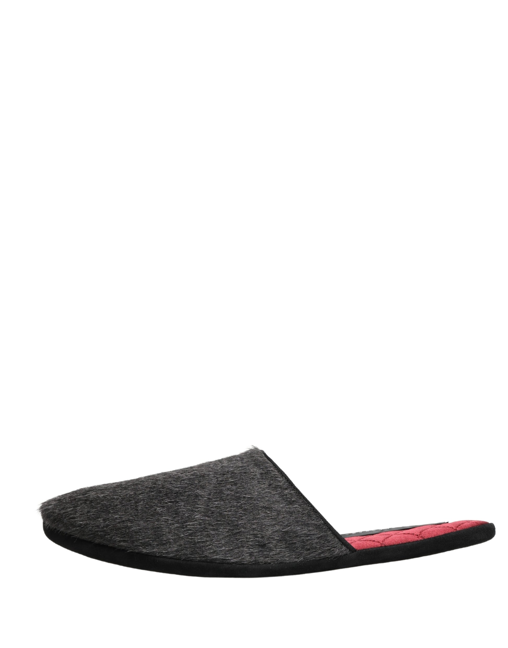 Dolce & Gabbana Dark Grey Charcoal Wool Red Slippers Shoes