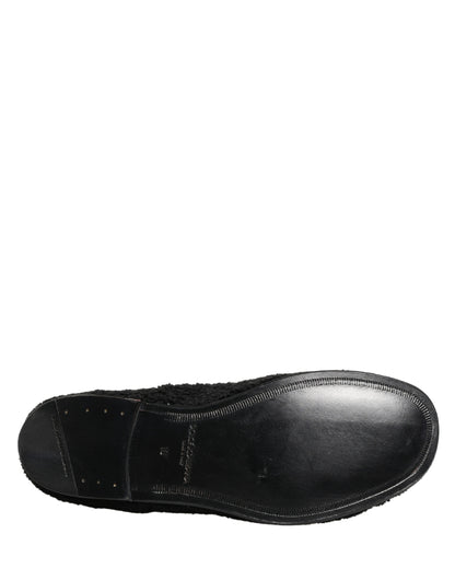 Dolce & Gabbana Men Black Riccio Shearling Dress Derby Shoes