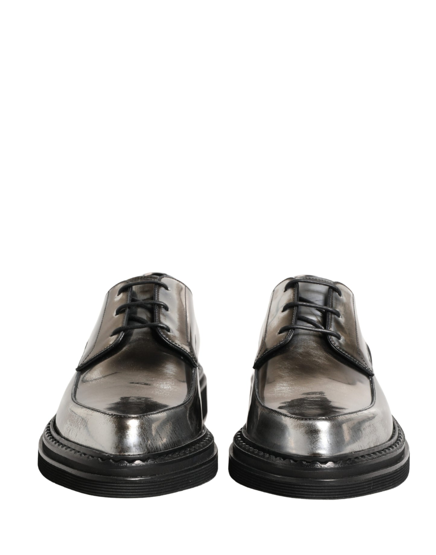 Dolce & Gabbana Silver Specchio Lace-Up Leather Dress Derby Shoes