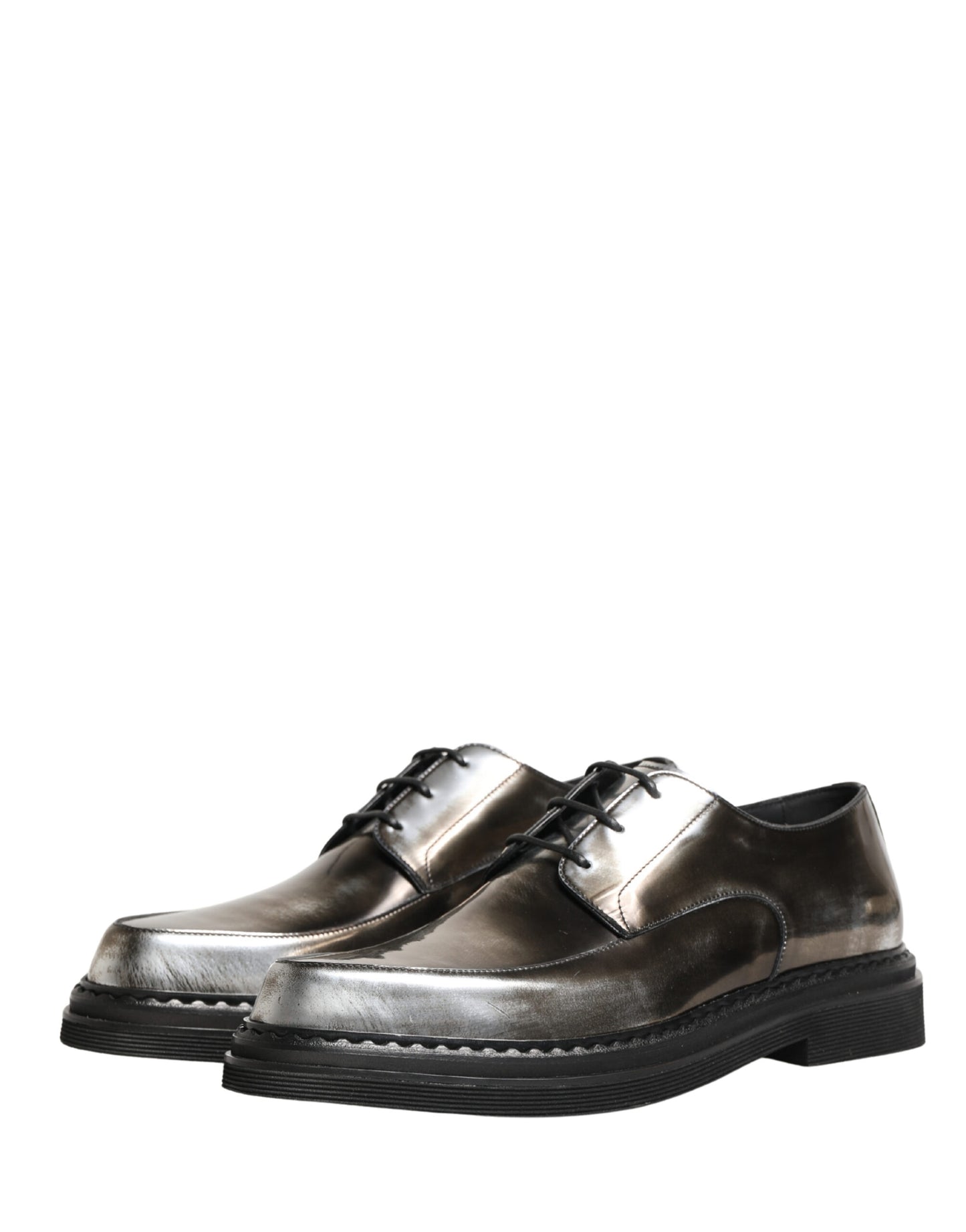Dolce & Gabbana Silver Specchio Lace-Up Leather Dress Derby Shoes