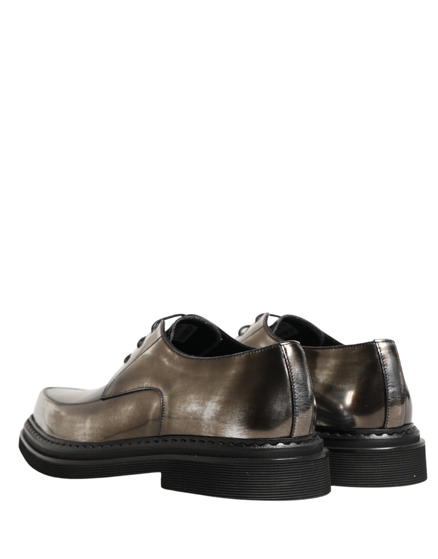 Dolce & Gabbana Silver Specchio Lace-Up Leather Dress Derby Shoes