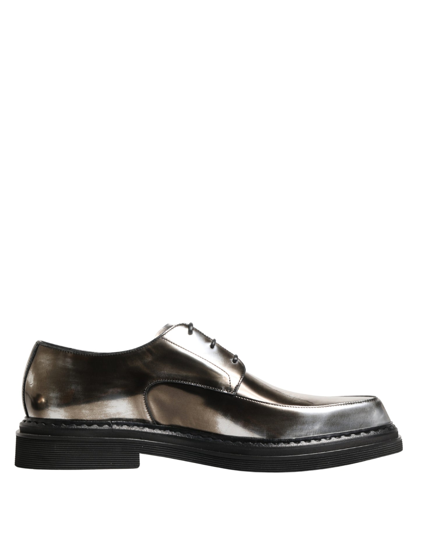 Dolce & Gabbana Silver Specchio Lace-Up Leather Dress Derby Shoes