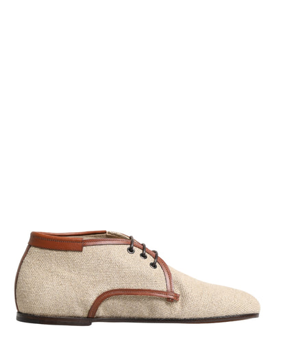 Dolce & Gabbana Beige Canvas Lace-Up Men Dress Derby Shoes