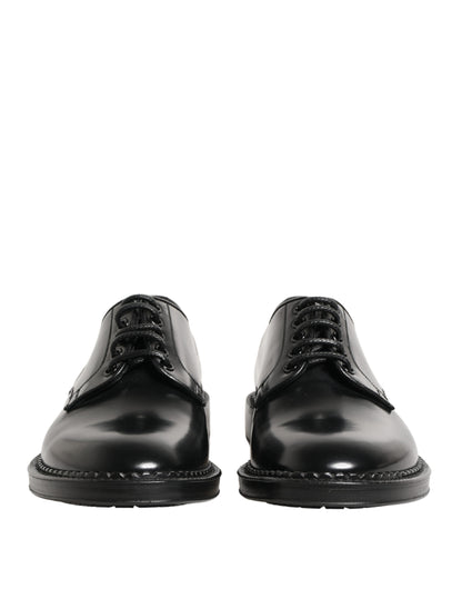 Dolce & Gabbana Men Black Lace-Up Leather Crown Dress Derby Shoes