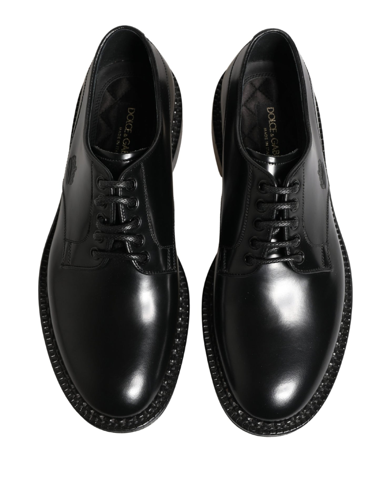 Dolce & Gabbana Men Black Lace-Up Leather Crown Dress Derby Shoes