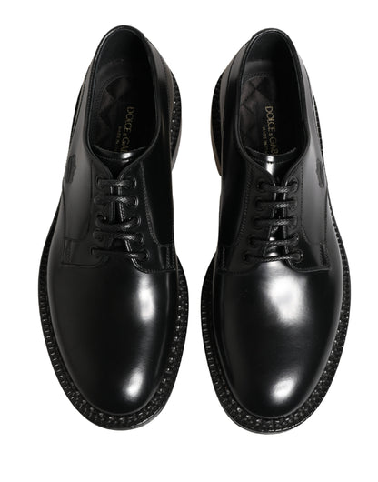 Dolce & Gabbana Men Black Lace-Up Leather Crown Dress Derby Shoes