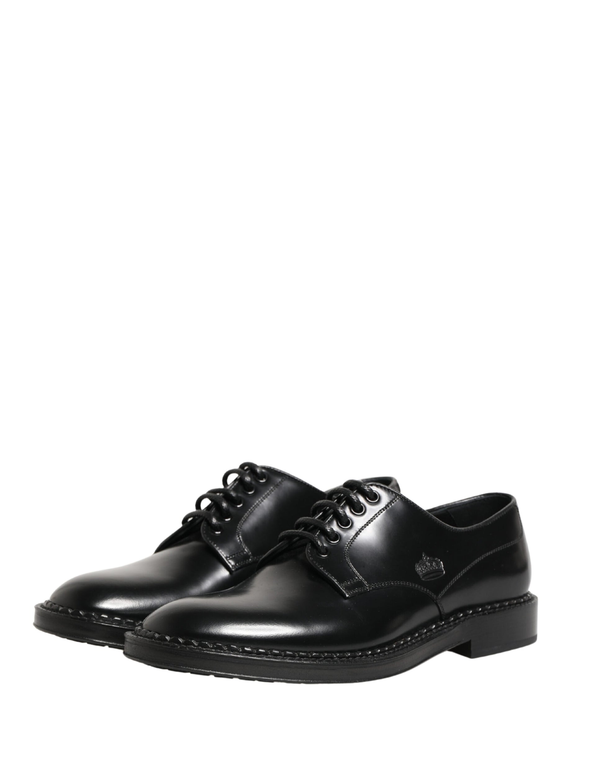 Dolce & Gabbana Men Black Lace-Up Leather Crown Dress Derby Shoes