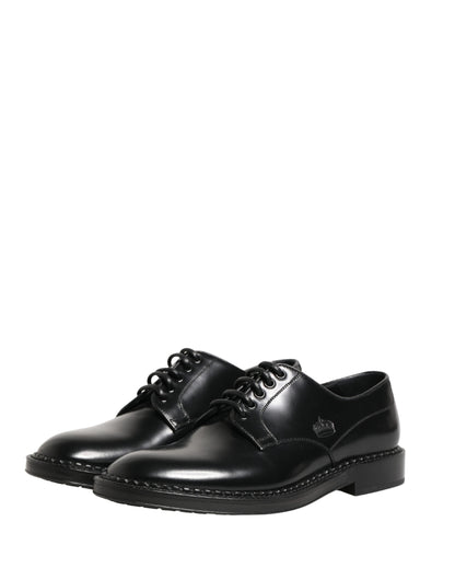 Dolce & Gabbana Men Black Lace-Up Leather Crown Dress Derby Shoes