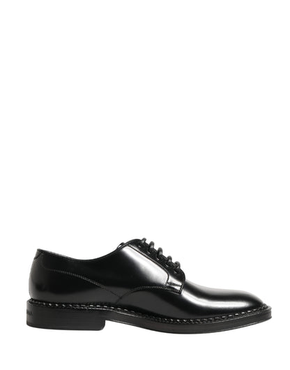 Dolce & Gabbana Men Black Lace-Up Leather Crown Dress Derby Shoes