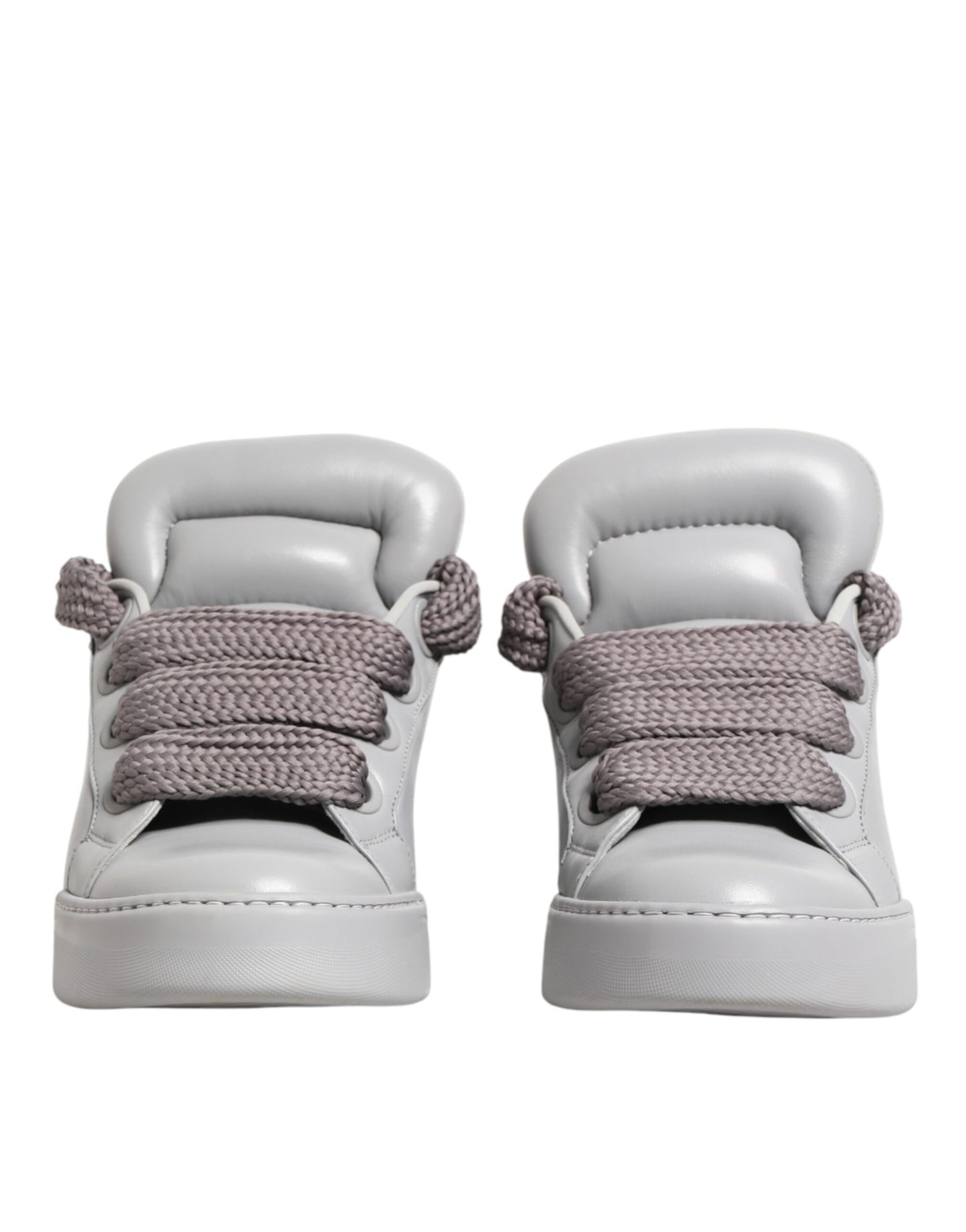 Dolce & Gabbana White Leather Gray Laces Low Top Sneakers Shoes