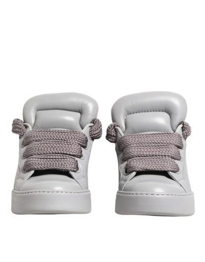 Dolce & Gabbana White Leather Gray Laces Low Top Sneakers Shoes