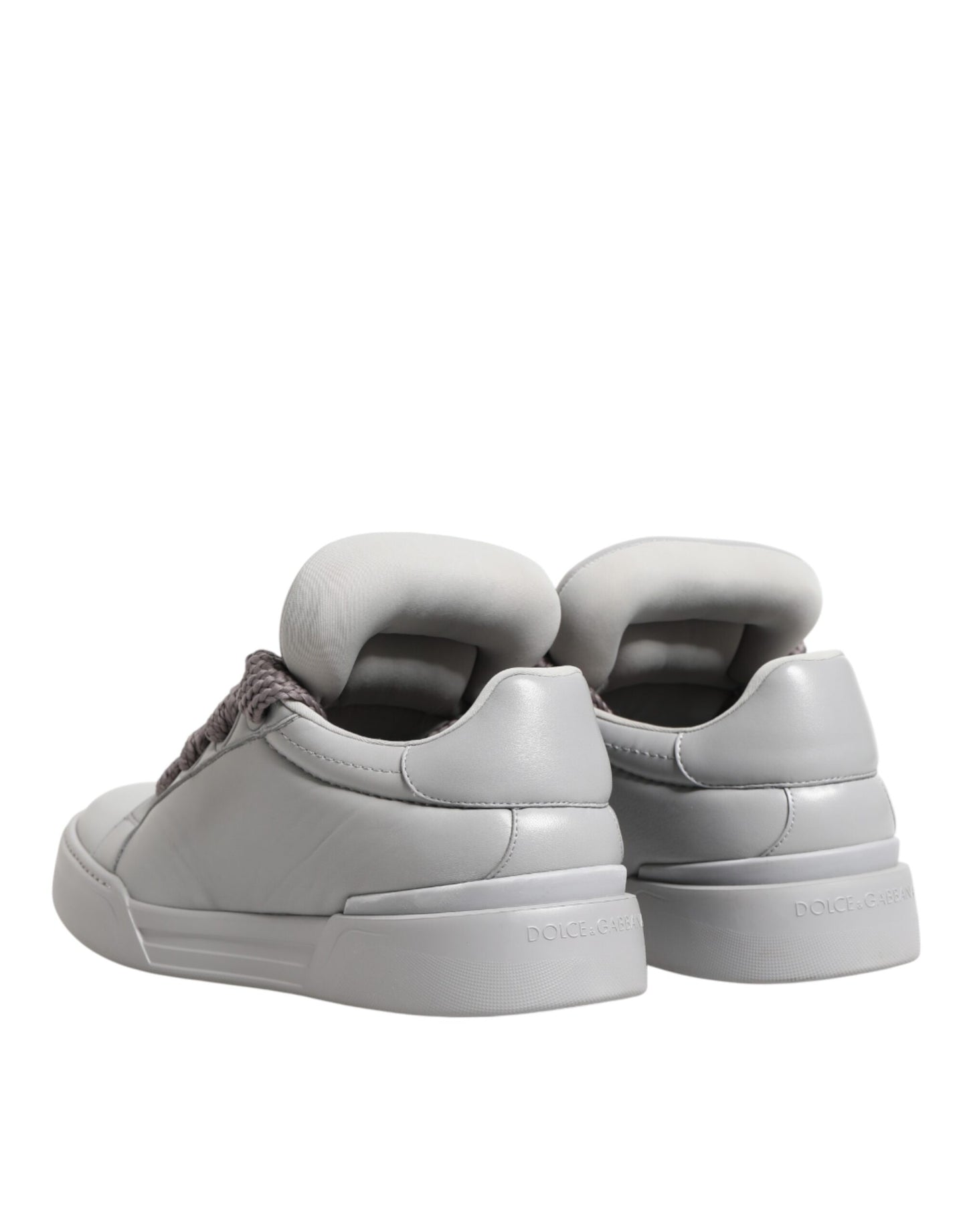 Dolce & Gabbana White Leather Gray Laces Low Top Sneakers Shoes