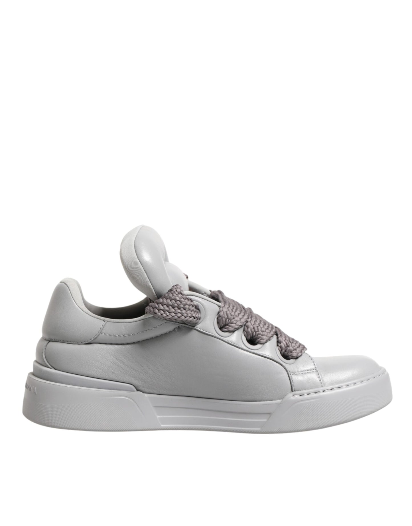 Dolce & Gabbana White Leather Gray Laces Low Top Sneakers Shoes