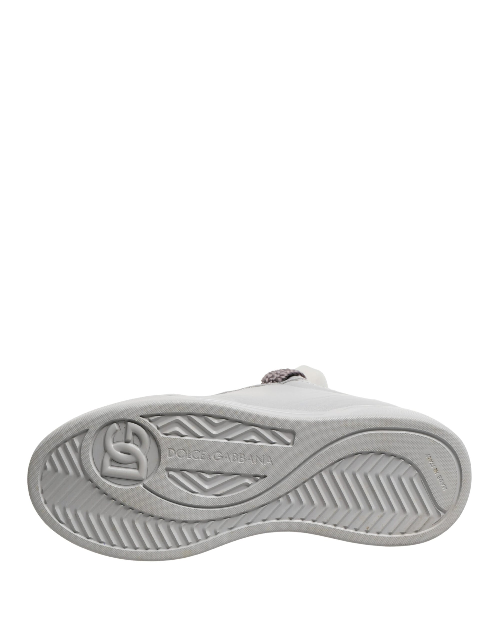 Dolce & Gabbana White Leather Gray Laces Low Top Sneakers Shoes
