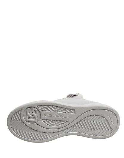 Dolce & Gabbana White Leather Gray Laces Low Top Sneakers Shoes