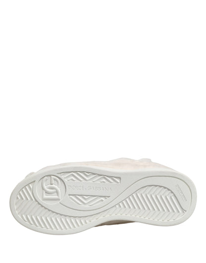 Dolce & Gabbana White Shearling Fur Bianco Low Top Sneakers Shoes