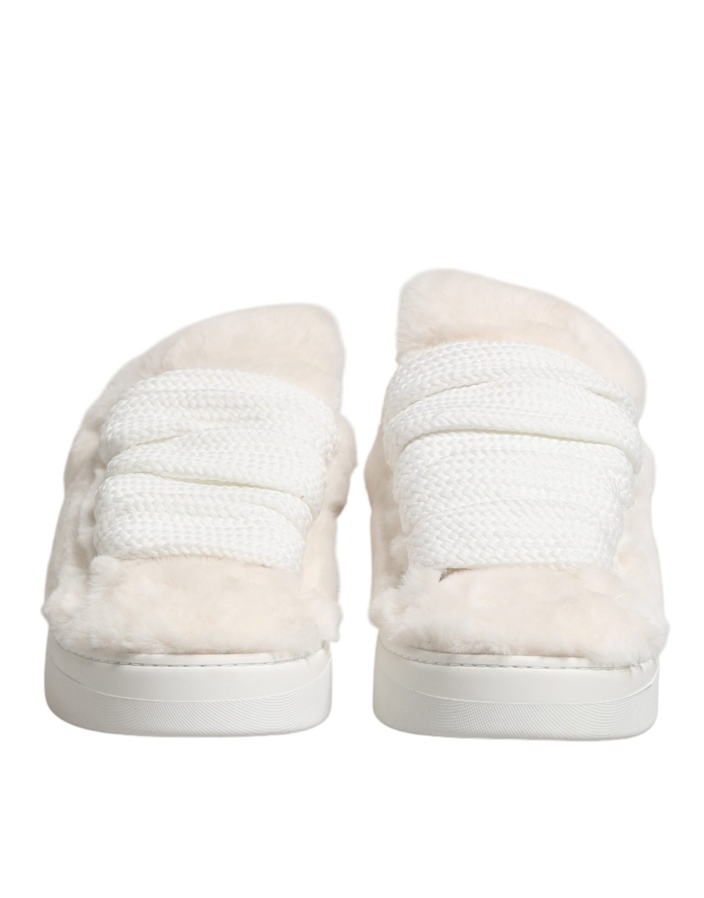Dolce & Gabbana White Shearling Fur Bianco Low Top Sneakers Shoes