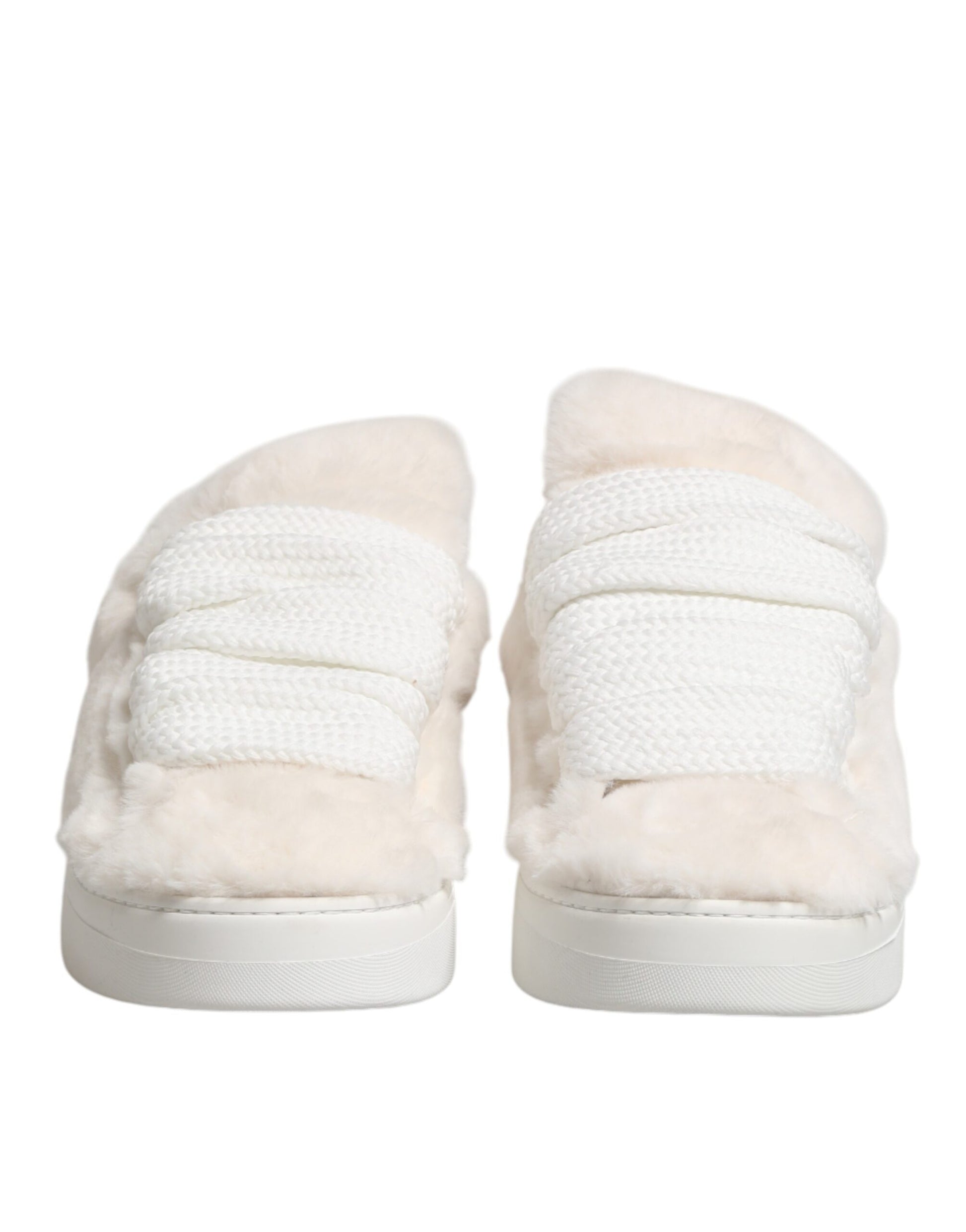 Dolce & Gabbana White Shearling Fur Bianco Low Top Sneakers Shoes
