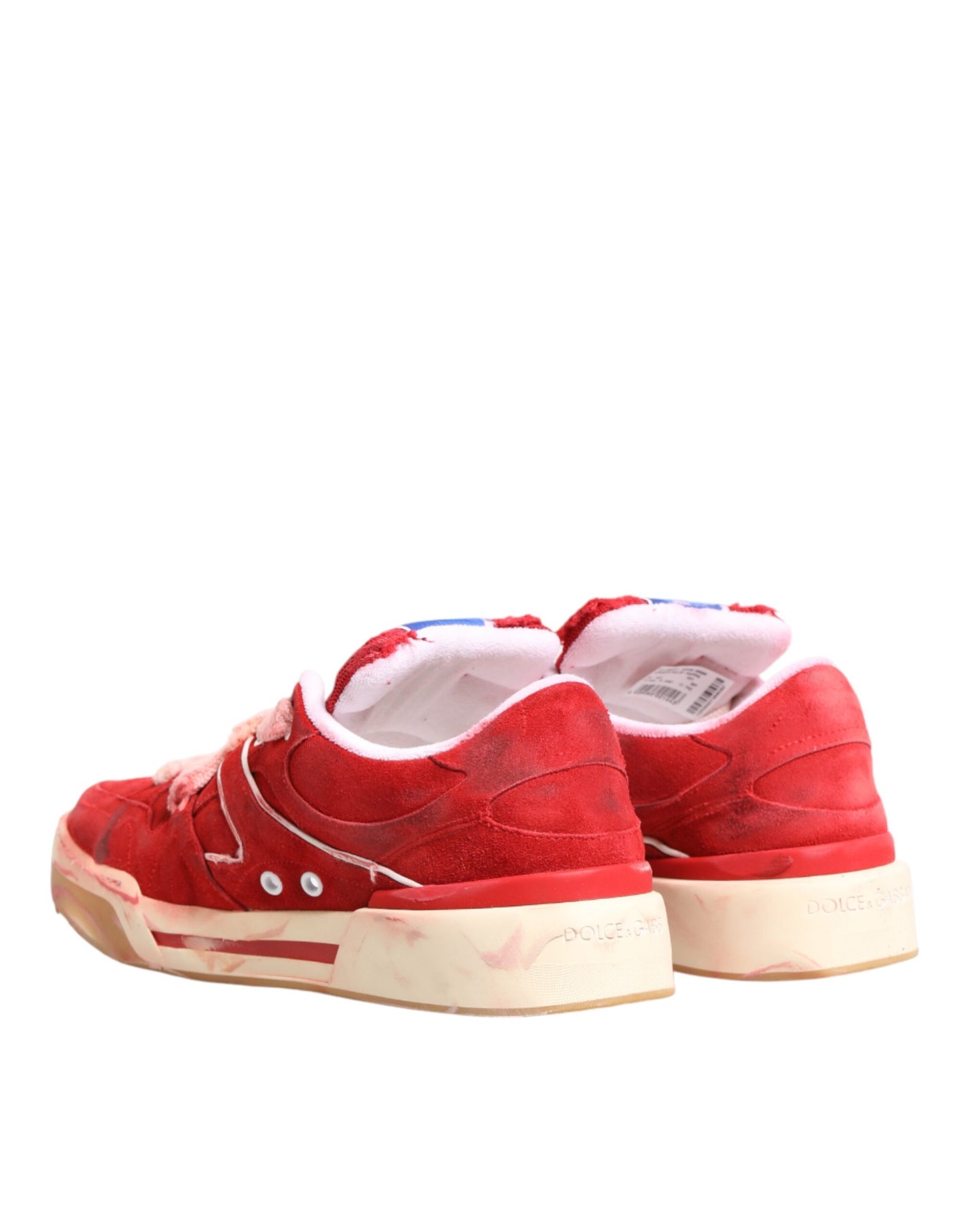 Dolce & Gabbana Red White Suede DG Logo Low Top Sneakers Shoes