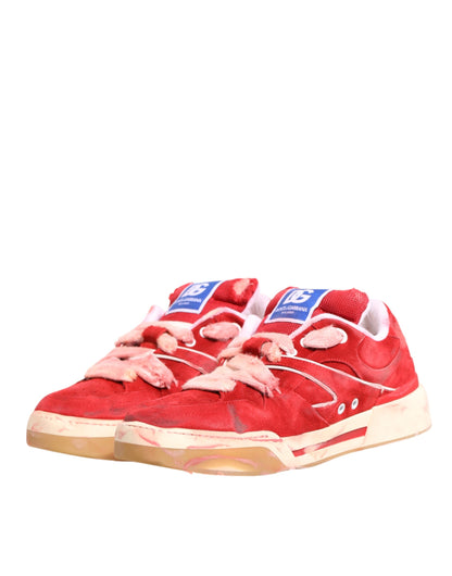 Dolce & Gabbana Red White Suede DG Logo Low Top Sneakers Shoes
