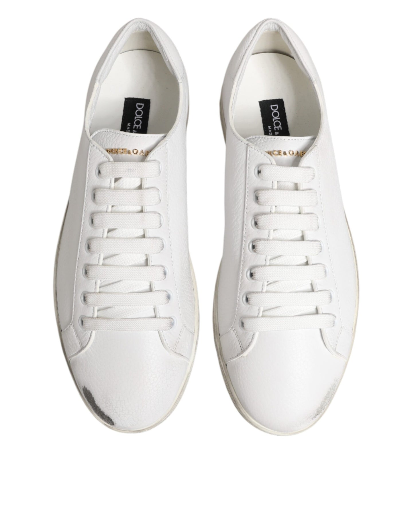 Dolce & Gabbana White Bianco Leather Men Low Top Sneakers Shoes