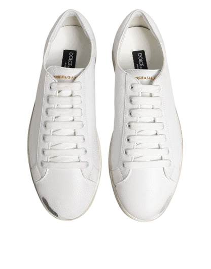 Dolce & Gabbana White Bianco Leather Men Low Top Sneakers Shoes